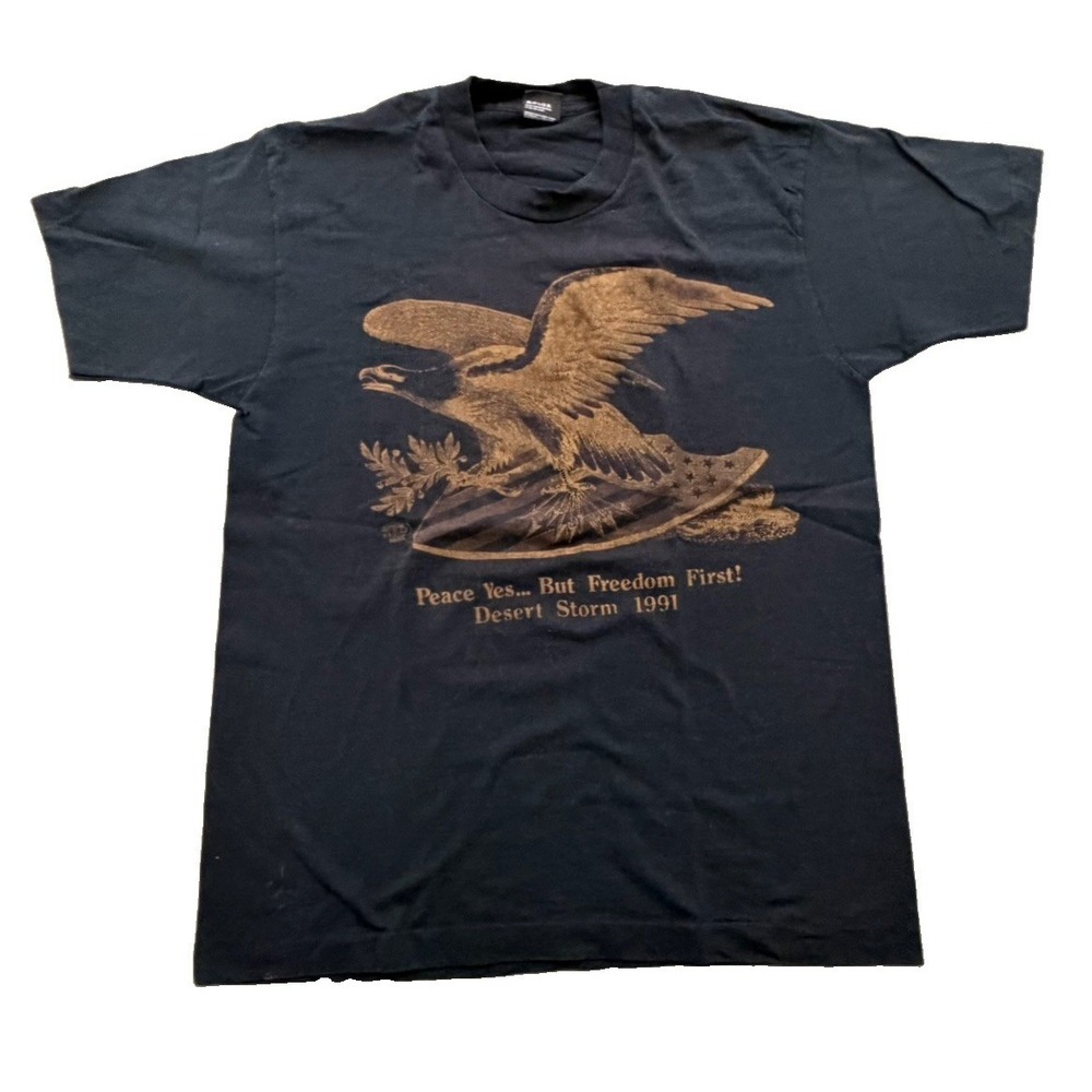 Vintage 1991 Desert Storm T Shirt Single Stitch Screen Stars Best Eagle USA L